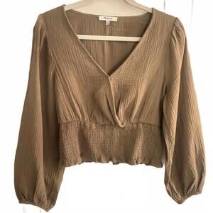 Madewell Brown Smocked Waist Blouse